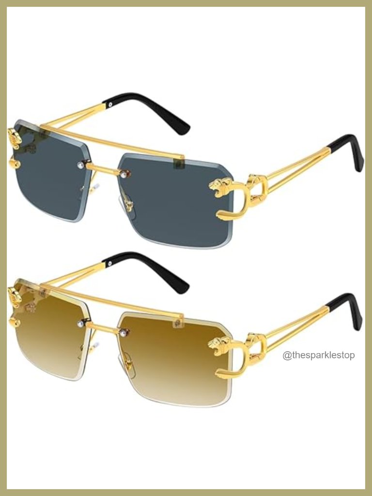 Rimless Square Sunglasses For Men Uv400 Tinted Lens Metal Frameless Y2k Shades